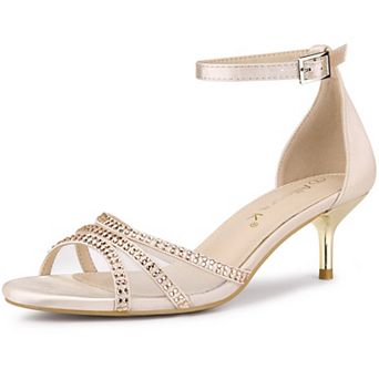 Women's Rhinestone Mesh Kitten Heels Sandals