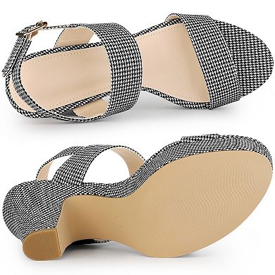 Women's Platform Heels Houndstooth Plaid Print Chunky Heel Sandals
