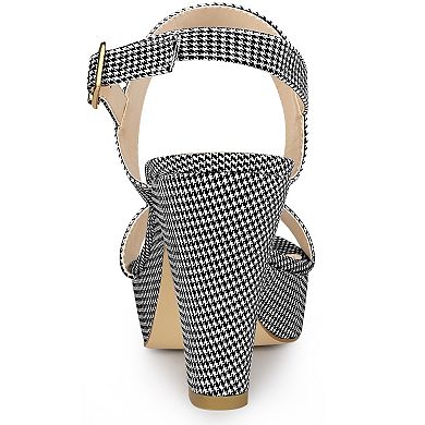 Women's Platform Heels Houndstooth Plaid Print Chunky Heel Sandals