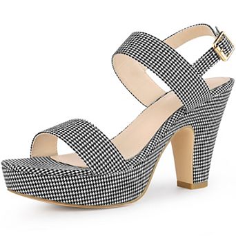 Women's Platform Heels Houndstooth Plaid Print Chunky Heel Sandals