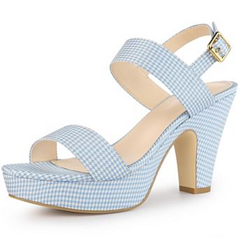 Women's Platform Heels Houndstooth Plaid Print Chunky Heel Sandals