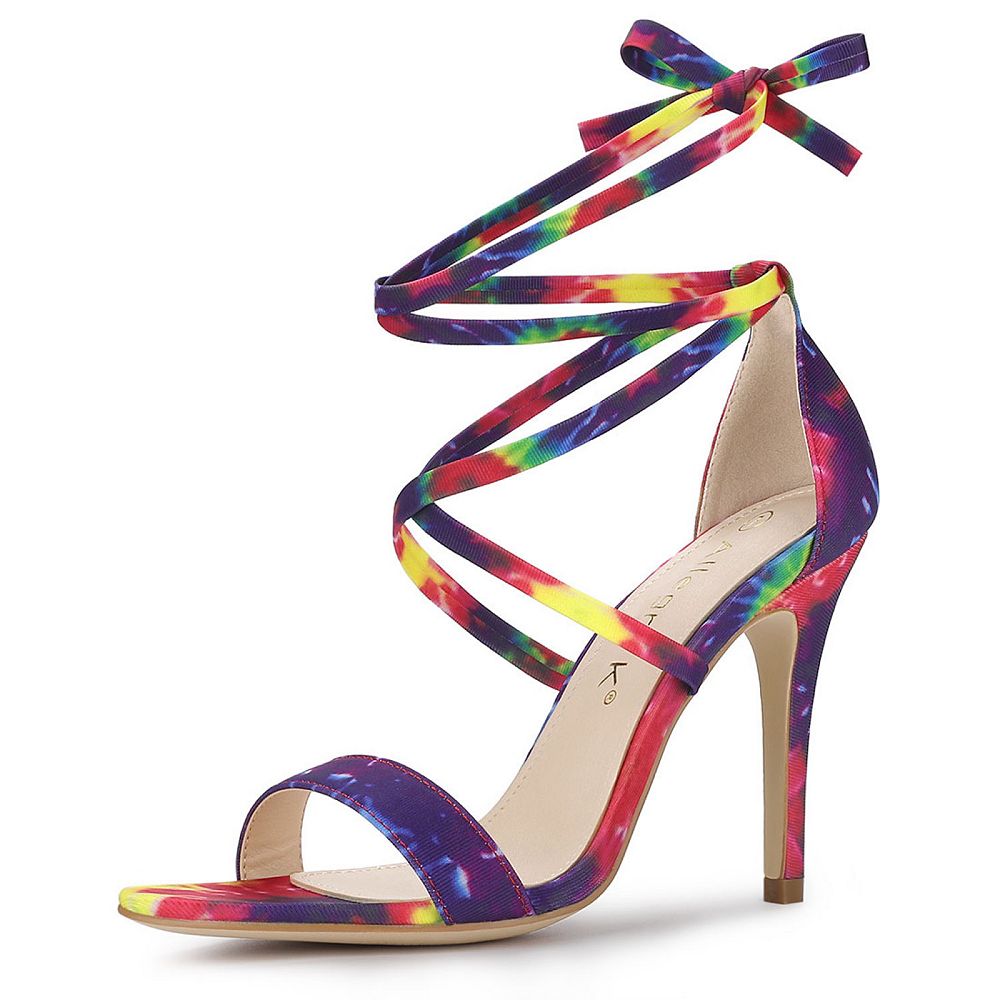 Allegra K Women's Tie Dye Lace-Up Chunky Heel Sandals - Pink, Size 9 M US, 3-Inch Heel