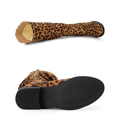 Women's Slouch Round Toe Low Heel Boots Knee High Boots