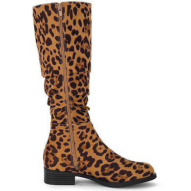 Women's Slouch Round Toe Low Heel Boots Knee High Boots