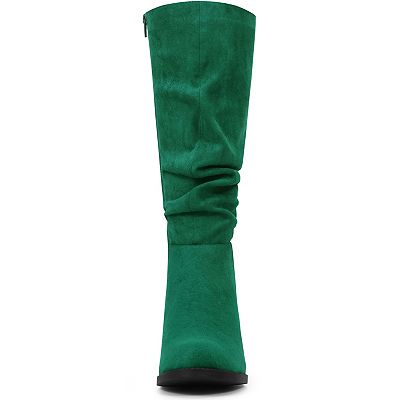 Women's Slouch Round Toe Low Heel Boots Knee High Boots