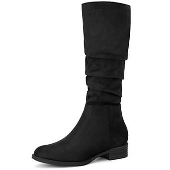 Women's Slouch Round Toe Low Heel Boots Knee High Boots