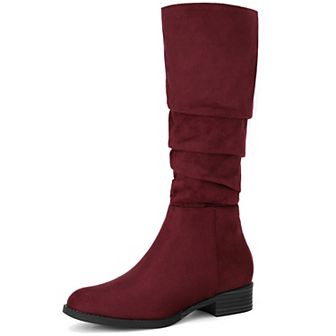 Women's Slouch Round Toe Low Heel Boots Knee High Boots