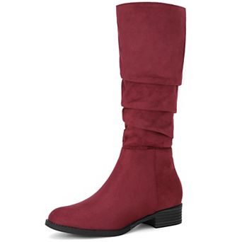 Women's Slouch Round Toe Low Heel Boots Knee High Boots