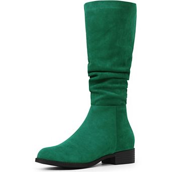 Women's Slouch Round Toe Low Heel Boots Knee High Boots