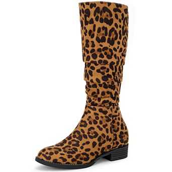 Women's Slouch Round Toe Low Heel Boots Knee High Boots
