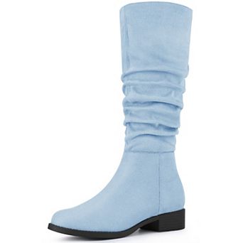 Women's Slouch Round Toe Low Heel Boots Knee High Boots