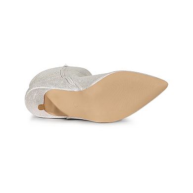 Women's Sparkle Glitter Pointy Toe Stiletto Heel Knee High Boots