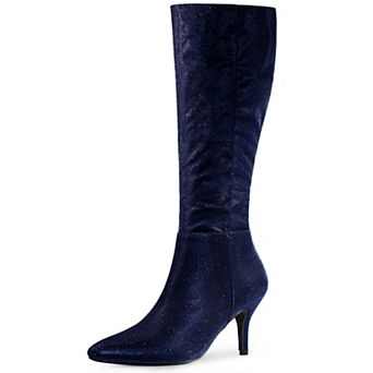 Women's Sparkle Glitter Pointy Toe Stiletto Heel Knee High Boots