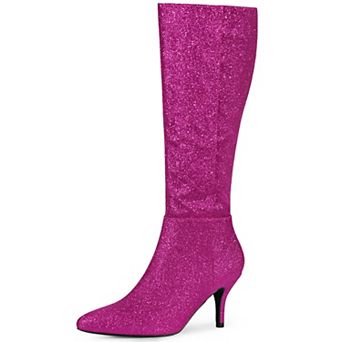 Women's Sparkle Glitter Pointy Toe Stiletto Heel Knee High Boots