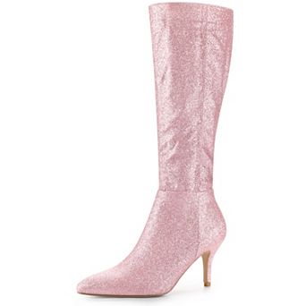 Women's Sparkle Glitter Pointy Toe Stiletto Heel Knee High Boots