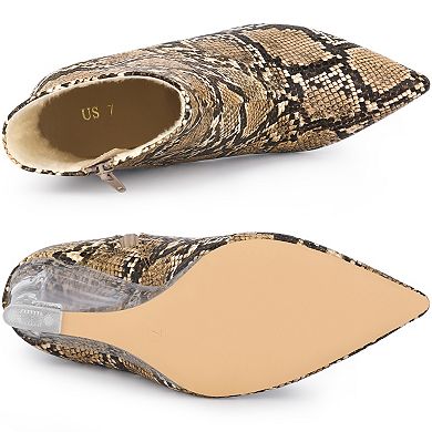 Women's Snakeskin Printed Ankle Boots Pointed Toe Wedge Clear Heels Boots