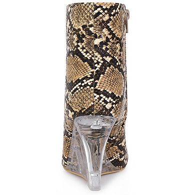 Women's Snakeskin Printed Ankle Boots Pointed Toe Wedge Clear Heels Boots