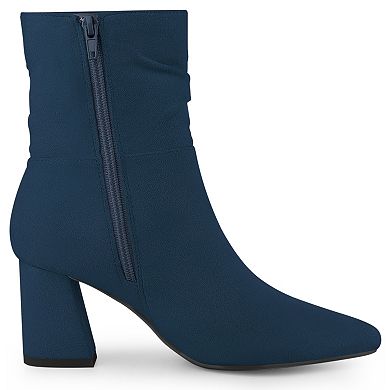 Women's Pointy Toe Slouched Zipper Chunky Heel Ankle Boots