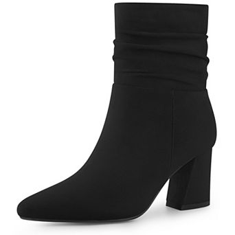 Women's Pointy Toe Slouched Zipper Chunky Heel Ankle Boots