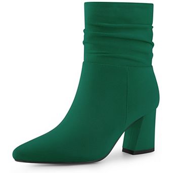 Women's Pointy Toe Slouched Zipper Chunky Heel Ankle Boots