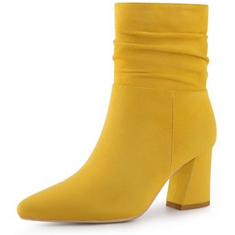 Women's Pointy Toe Slouched Zipper Chunky Heel Ankle Boots