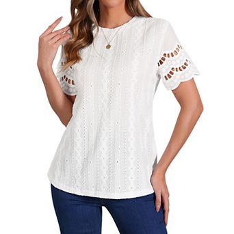 Summer Casual Tops for Women's Crew Neck Short Sleeve Solid Shirts Top