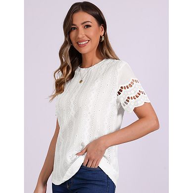 Summer Casual Tops for Women's Crew Neck Short Sleeve Solid Shirts Top