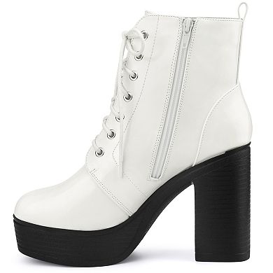 Women's Platform Chunky High Heel Lace Up Combat Boots
