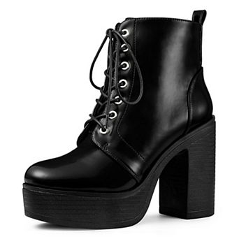 Women's Platform Chunky High Heel Lace Up Combat Boots