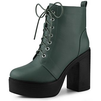 Women's Platform Chunky High Heel Lace Up Combat Boots