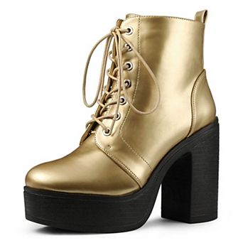 Women's Platform Chunky High Heel Lace Up Combat Boots