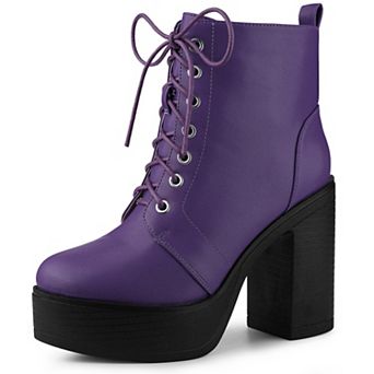 Women's Platform Chunky High Heel Lace Up Combat Boots