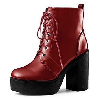 Women's Platform Chunky High Heel Lace Up Combat Boots