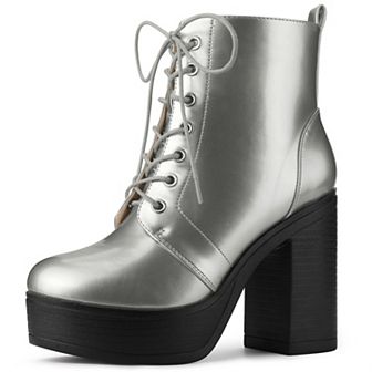 Women's Platform Chunky High Heel Lace Up Combat Boots