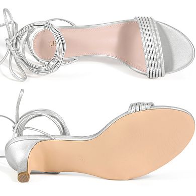 Women's Strappy Open Toe Lace Up Kitten Heels Sandals