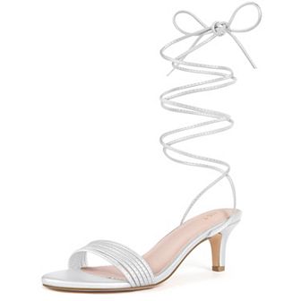 Women's Strappy Open Toe Lace Up Kitten Heels Sandals