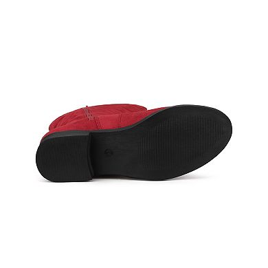 Women's Side Zipper Chunky Heels Knee High Boots