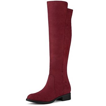 Women's Side Zipper Chunky Heels Knee High Boots
