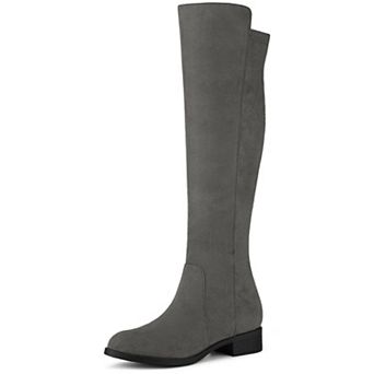 Women's Side Zipper Chunky Heels Knee High Boots