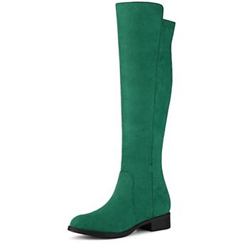 Women's Side Zipper Chunky Heels Knee High Boots