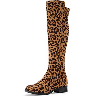 Women's Side Zipper Chunky Heels Knee High Boots
