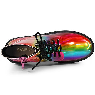 Women's Round Toe Platform Lace Up Colorful Combat Ankle Boots