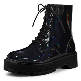 Women's Round Toe Platform Lace Up Colorful Combat Ankle Boots
