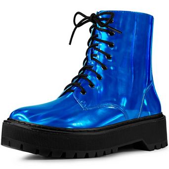 Women's Round Toe Platform Lace Up Colorful Combat Ankle Boots