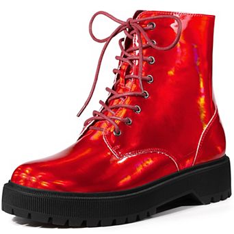 Women's Round Toe Platform Lace Up Colorful Combat Ankle Boots