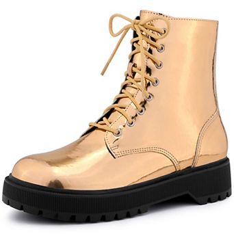 Women's Round Toe Platform Lace Up Colorful Combat Ankle Boots