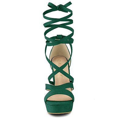 Women's Lace Up Platform Chunky High Heels Sandals