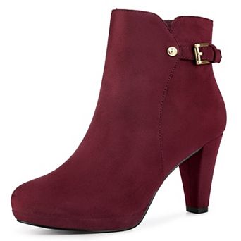 Women's Low Platform Side Zip Buckle Chunky High Heel Ankle Booties