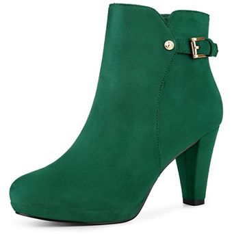 Women's Low Platform Side Zip Buckle Chunky High Heel Ankle Booties