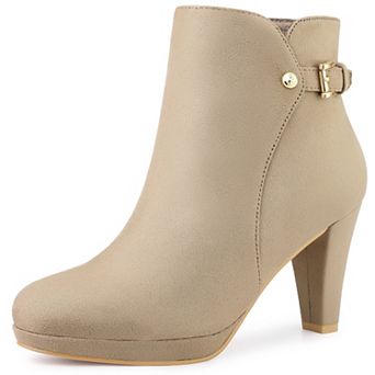 Women's Low Platform Side Zip Buckle Chunky High Heel Ankle Booties